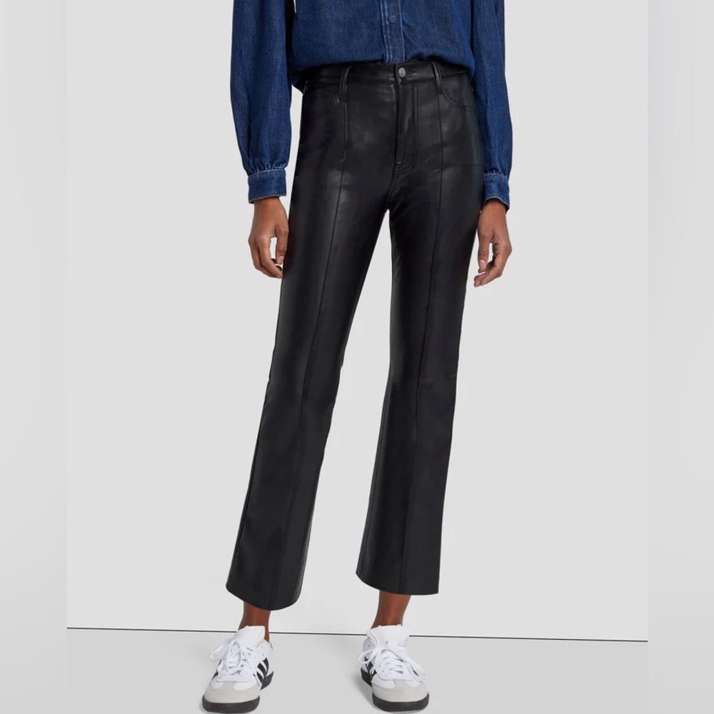 7 For All Mankind Faux Leather Womens 34 Slim Kick Flare Y2K concert grunge arts - Picture 2 of 12
